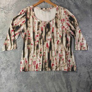 ChicosWomen XL Tan Red Cotton Blend‎ Abstract Geometric Top Y2K Versatile Casual